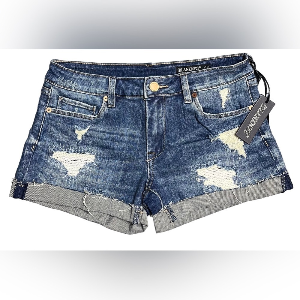 NWT BLANKNYC "The Fulton" Distressed Dark Wash Denim Cuffed Shorts
